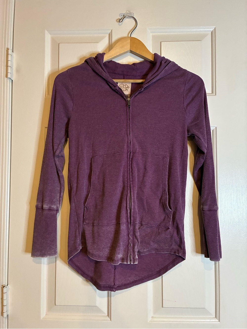 Chaser Women's Deep Purple Hooded Zip-Up Ribbed Sweatshirt